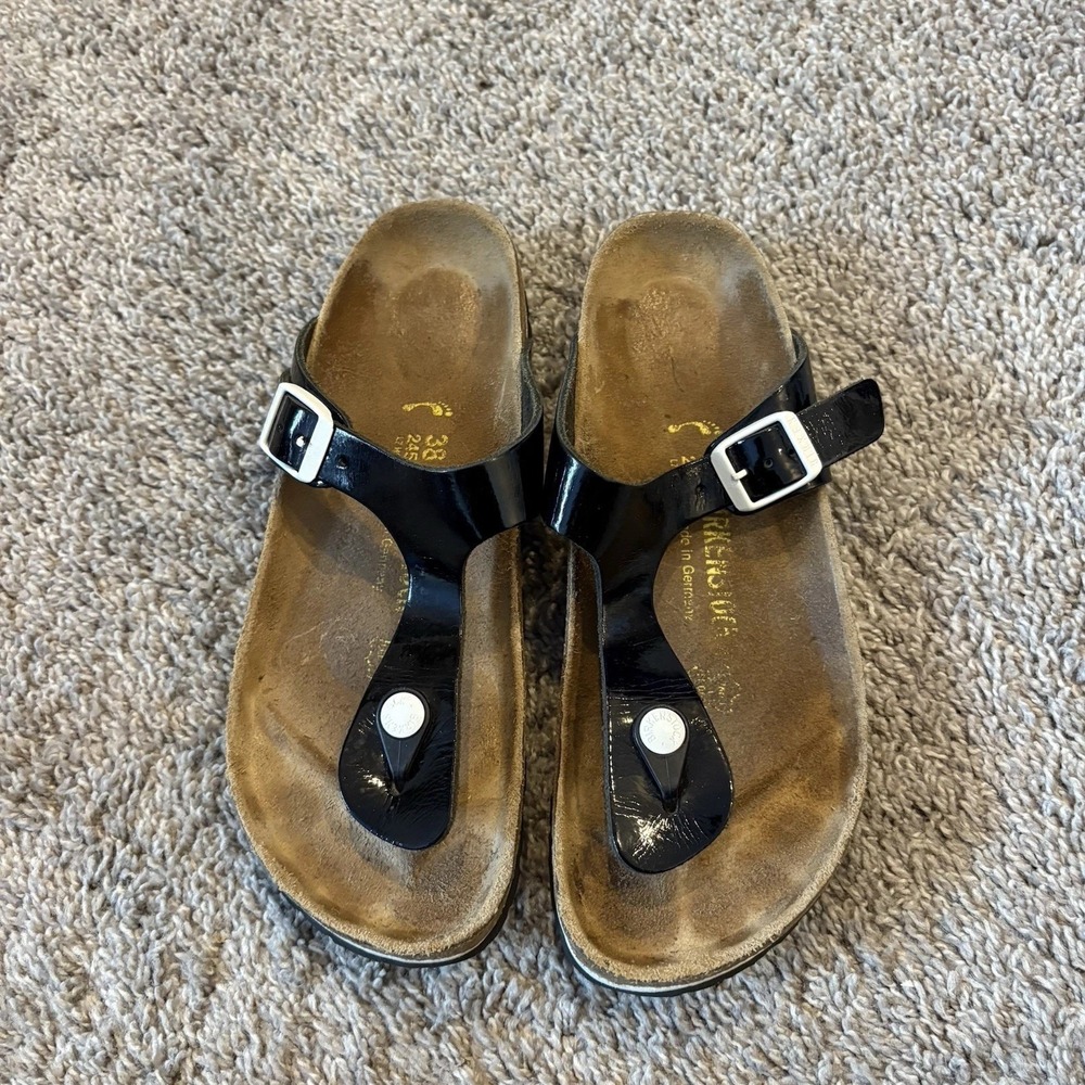 Birkenstock Gizeh Size 38 Regular Women's Black Thong Flip Flop Cork Sandals